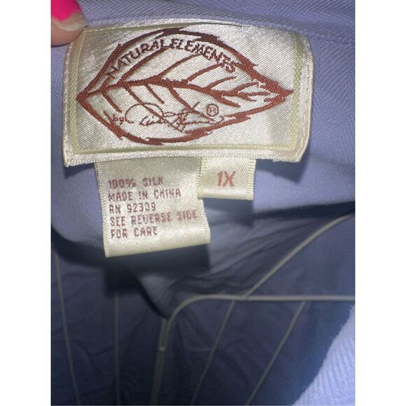 NEW WITH TAGS Natural Elements Womens Size 1X Silk Hawaiian Camp Shirt blue/purp - Picture 8 of 9